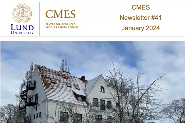 The cover of the CMES Newsletter with a photo of the CMES building.