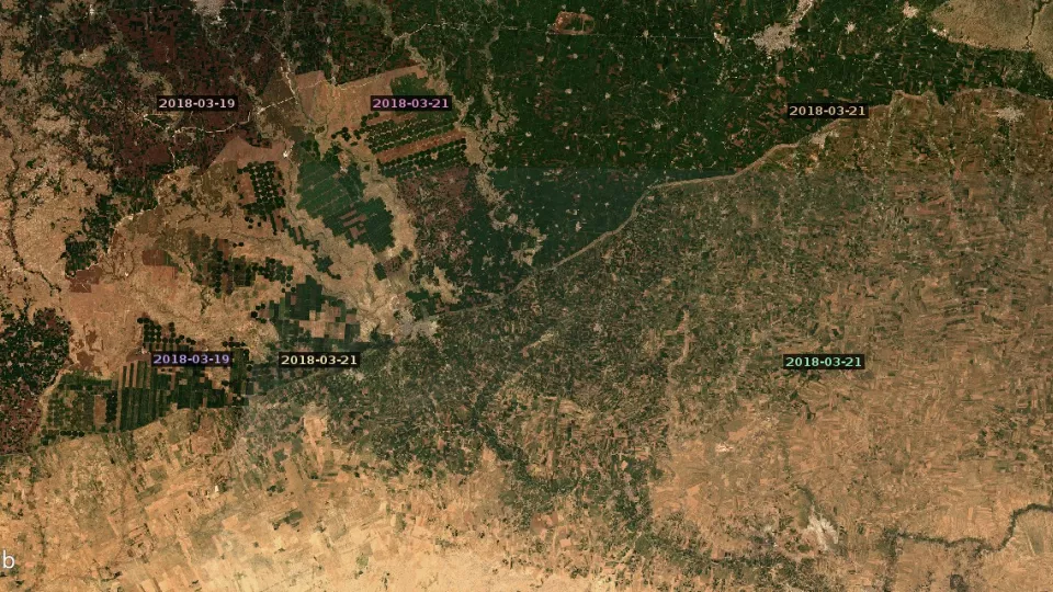 Satellite image of the border between Syria and Turkey
