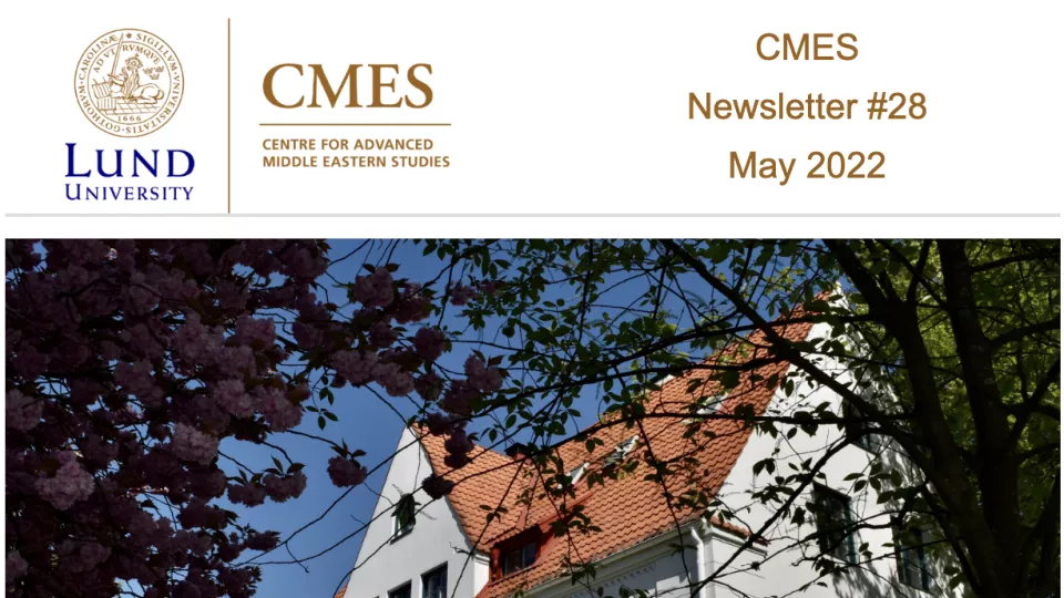 The cover of the CMES Newsletter with a photo of the CMES building