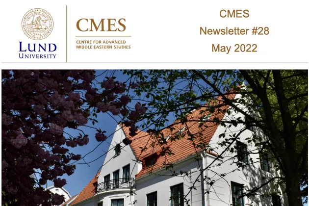 The cover of the CMES Newsletter with a photo of the CMES building