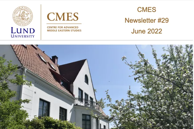 Cover of the CMES Newsletter June 2022 with a photo of the CMES building and a tree with white flowers