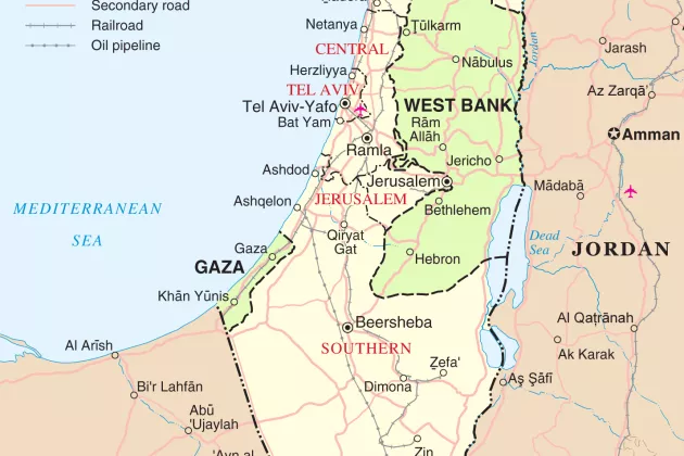 A map of Israel and the occupied Palestinian Territories.