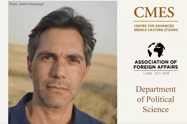 A photo of Samir Abu Eid and the logos of CMES, Political Science and UPF.