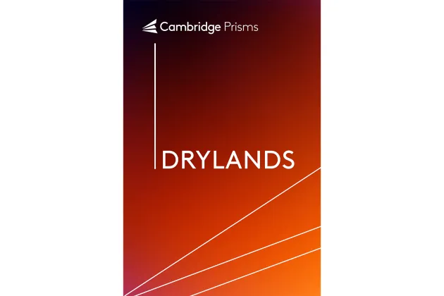 Cover of cambridge prism drylands. Faded from dark red to orange.