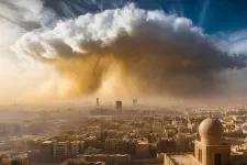 An AI image of a huge dust cloud hovering over an Arab city.
