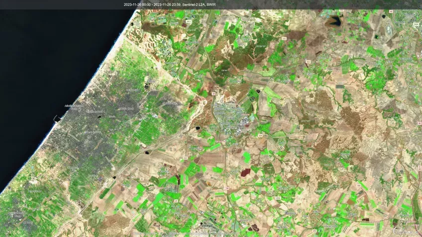 Satellite image of Northern Gaza and the border with Israel on 26 November 2023. 